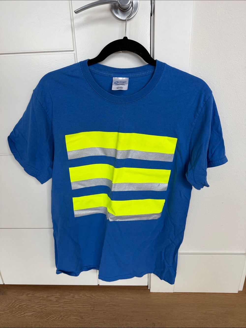 Blue T-Shirt with Reflective Neon Yellow & Silver Stripes